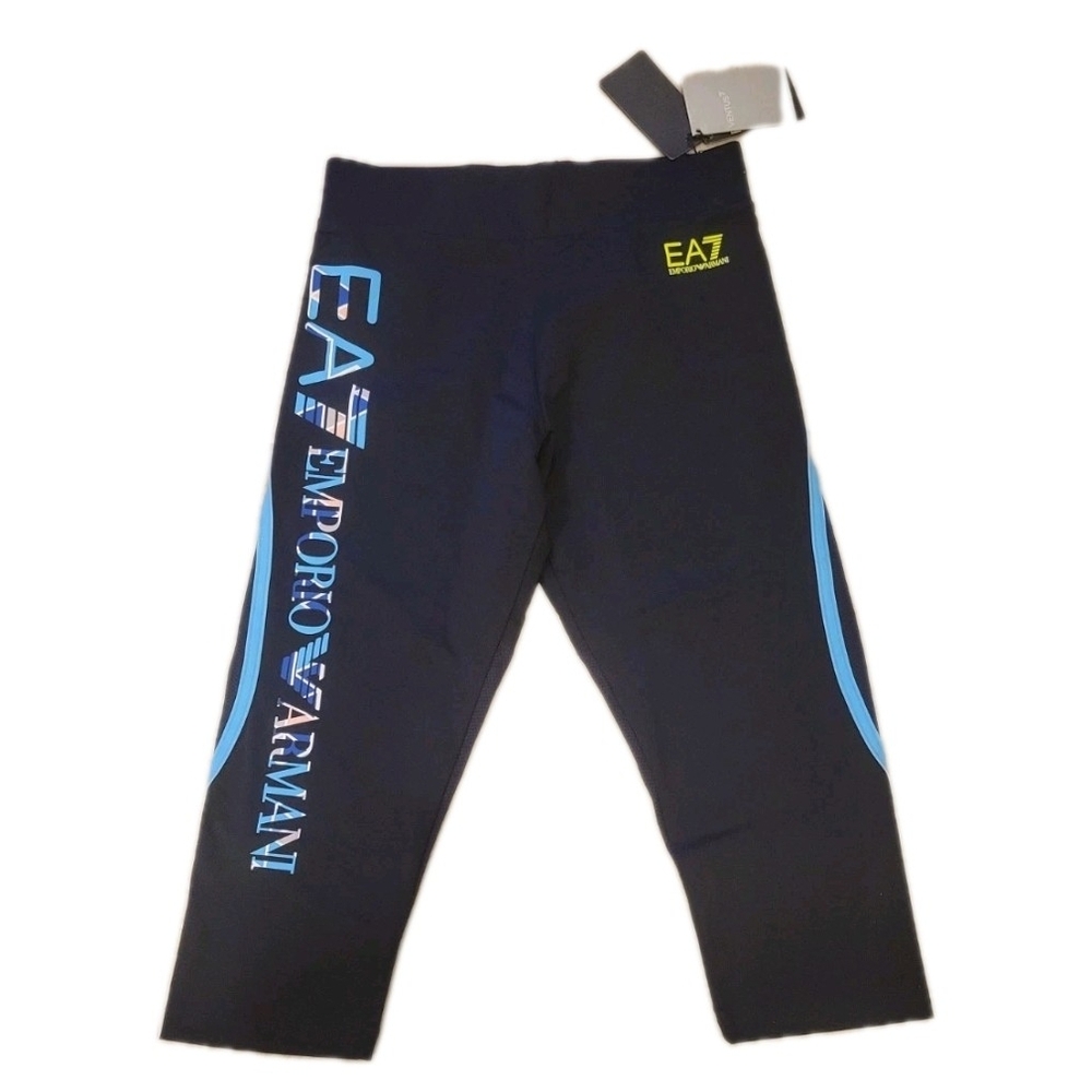 Emporio Armani Black Leggings with Blue Details